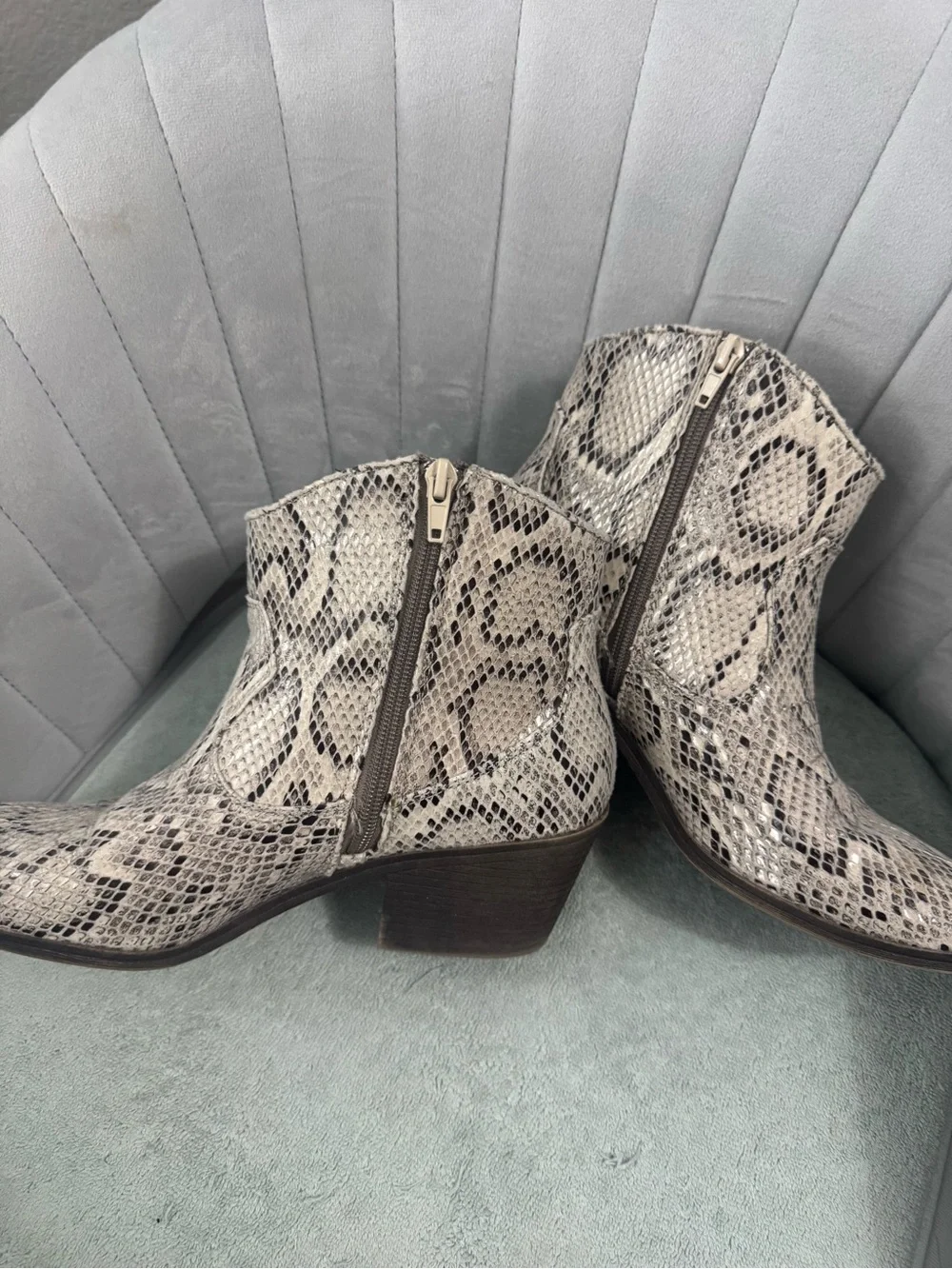Rampage Snake-Print Ankle Booties in Beige and Black